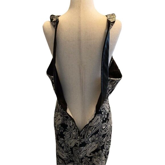Bisou Bisou Michele Bohbot Size 6 Halter Dress Black White Paisley Knee Length - Picture 7 of 10